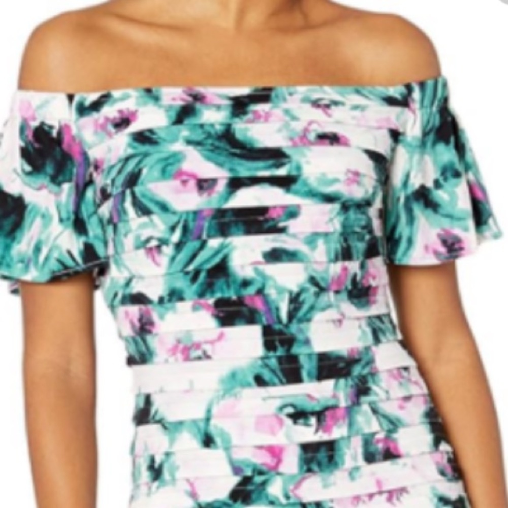 London Times Floral Print Women's Off the Shoulders Jersey Sheath Dress NWT